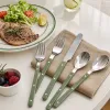 Green handle silver tableware set, home simple style stainless steel spoons and forks details Picture